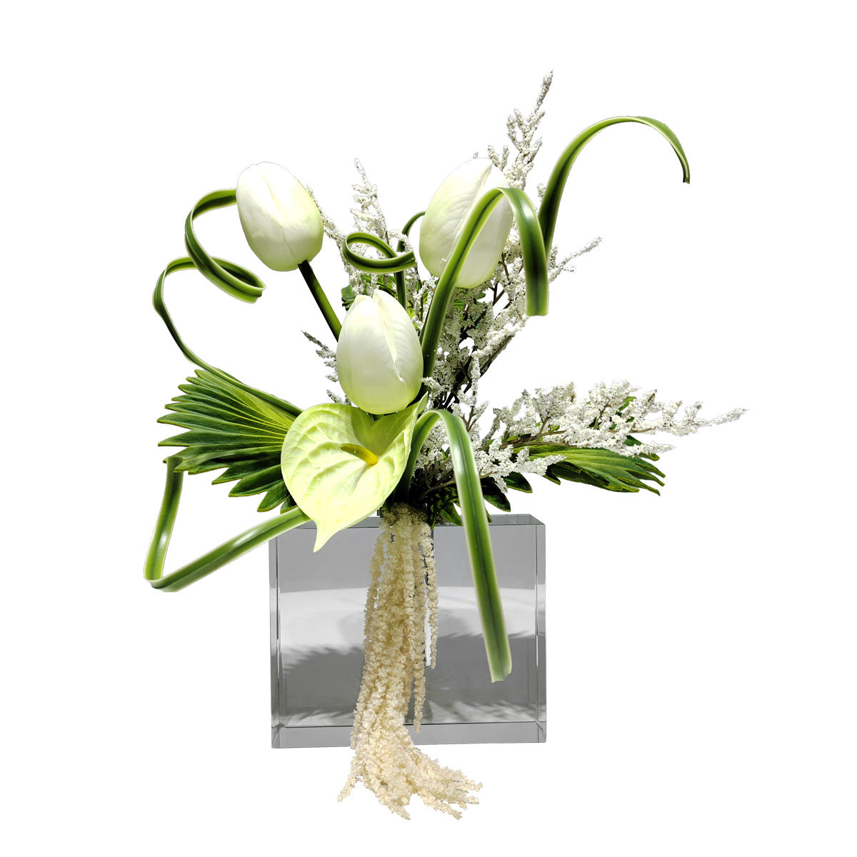 Vita Tulpaner & Konstblommor i Glasvas – Verklighetstrogna och Dekorativa